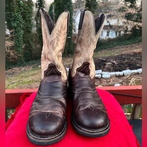 Justin Boots Men's Dark Brown and Cream Western Boots